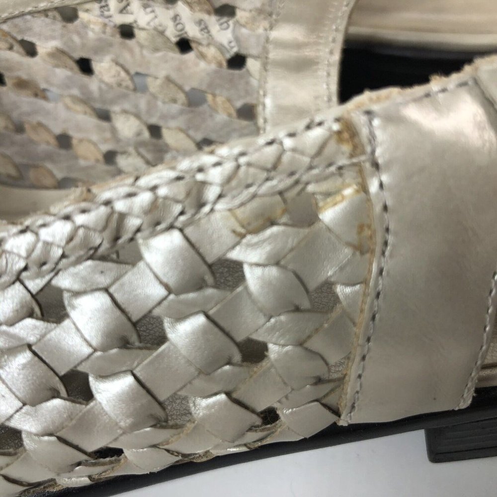 Trotters Women Closed Toe Sandal Size 11N Narrow Woven Leather Silver Slingback - Picture 5 of 11